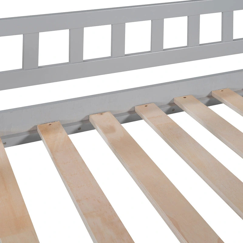Cama alta tamaño Twin con escalera, dos cajones y tobogán