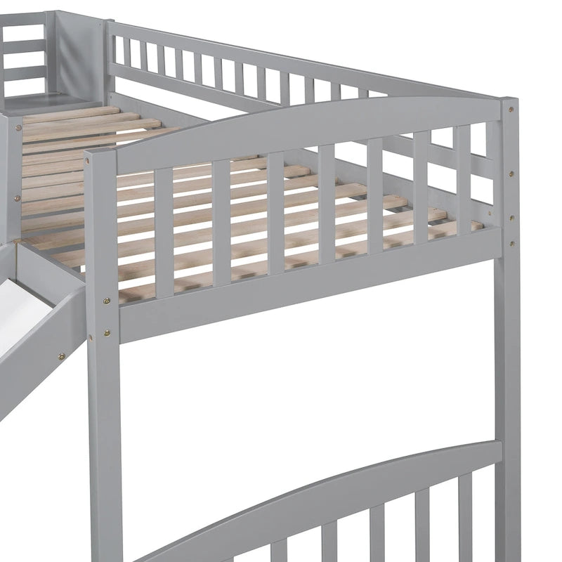 Cama alta tamaño Twin con escalera, dos cajones y tobogán