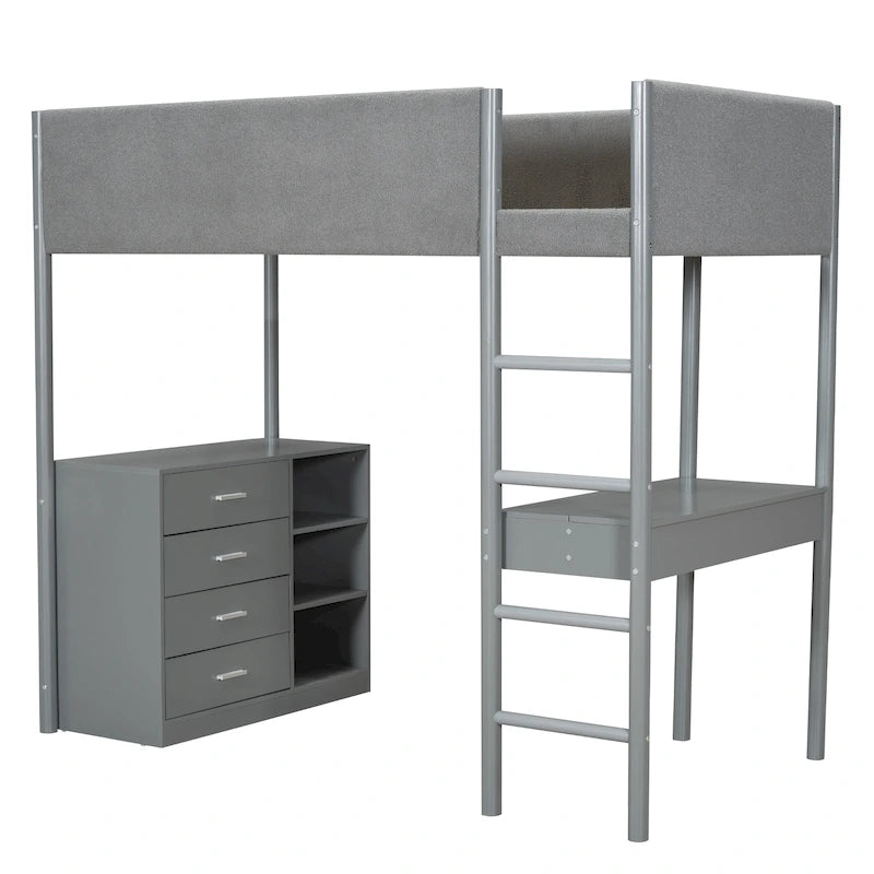 Letto a soppalco singolo in legno con tessuto effetto peluche Teddy