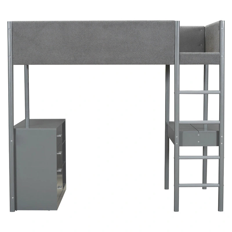 Letto a soppalco singolo in legno con tessuto effetto peluche Teddy