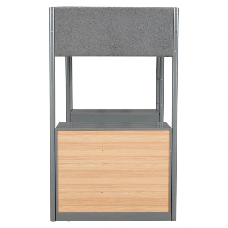 Letto a soppalco singolo in legno con tessuto effetto peluche Teddy