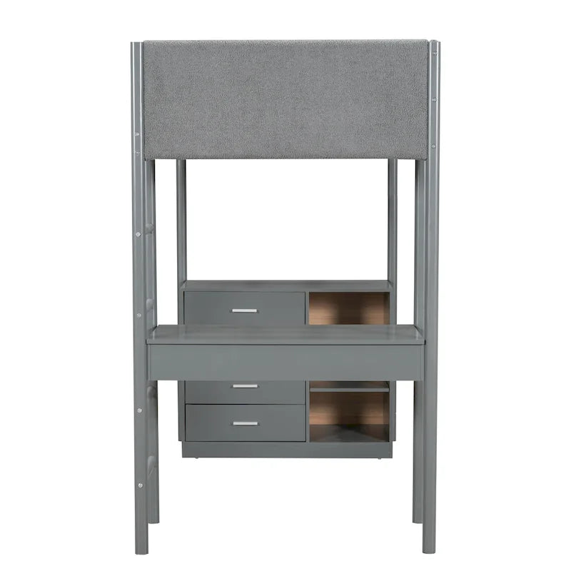 Letto a soppalco singolo in legno con tessuto effetto peluche Teddy
