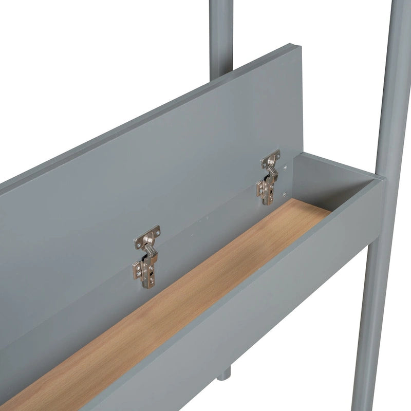 Letto a soppalco singolo in legno con tessuto effetto peluche Teddy
