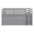 Full Size Loft Bed with Retractable Writing Desk and 4 Drawers, Wooden Loft Bed with Lateral Portable Desk and Shelves