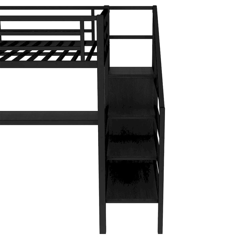 Full Size Loft Bed with L-shaped Desk and USB