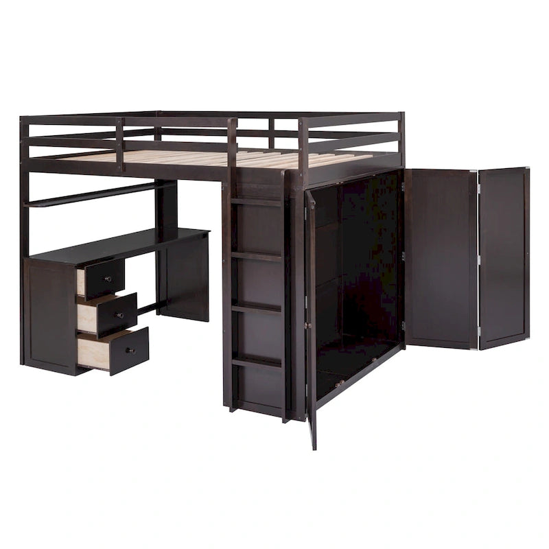 Letto a soppalco Full con cassetti, scrivania e guardaroba