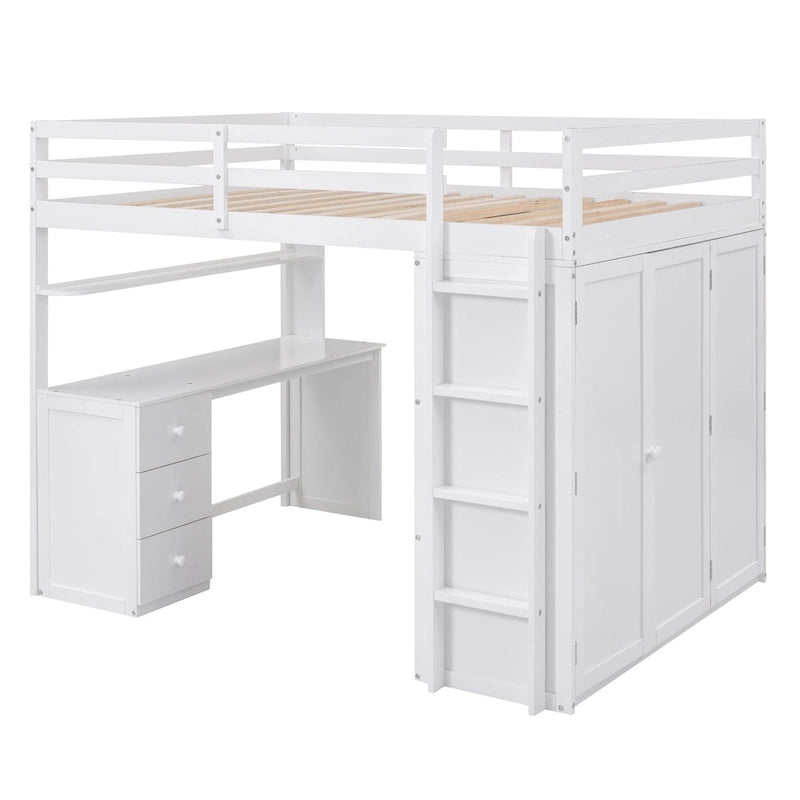 Letto a soppalco Full con cassetti, scrivania e guardaroba