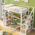 Lit mezzanine simple en métal avec escalier, bureau intégré et étagères de rangement