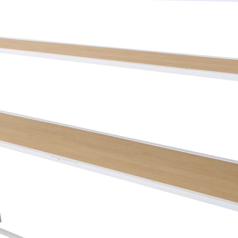 Lit mezzanine simple en métal avec escalier, bureau intégré et étagères de rangement
