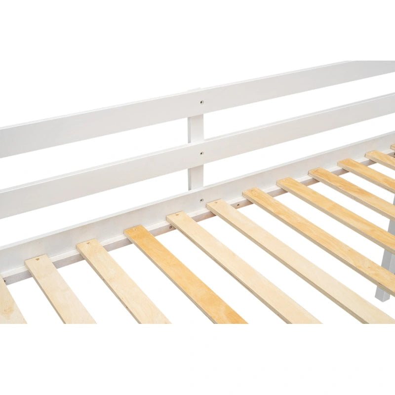 Twin Size Wood Low Loft Bed with Ladder can be Placed on The Left or Right, Gray