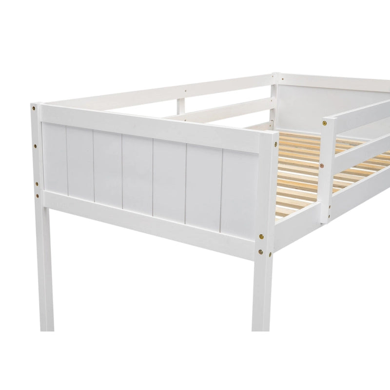 Twin Size Wood Low Loft Bed with Ladder can be Placed on The Left or Right, Gray
