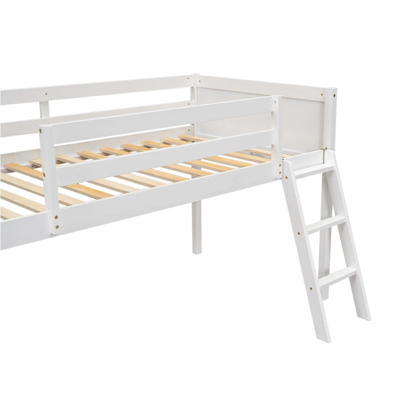Twin Size Wood Low Loft Bed with Ladder can be Placed on The Left or Right, Gray