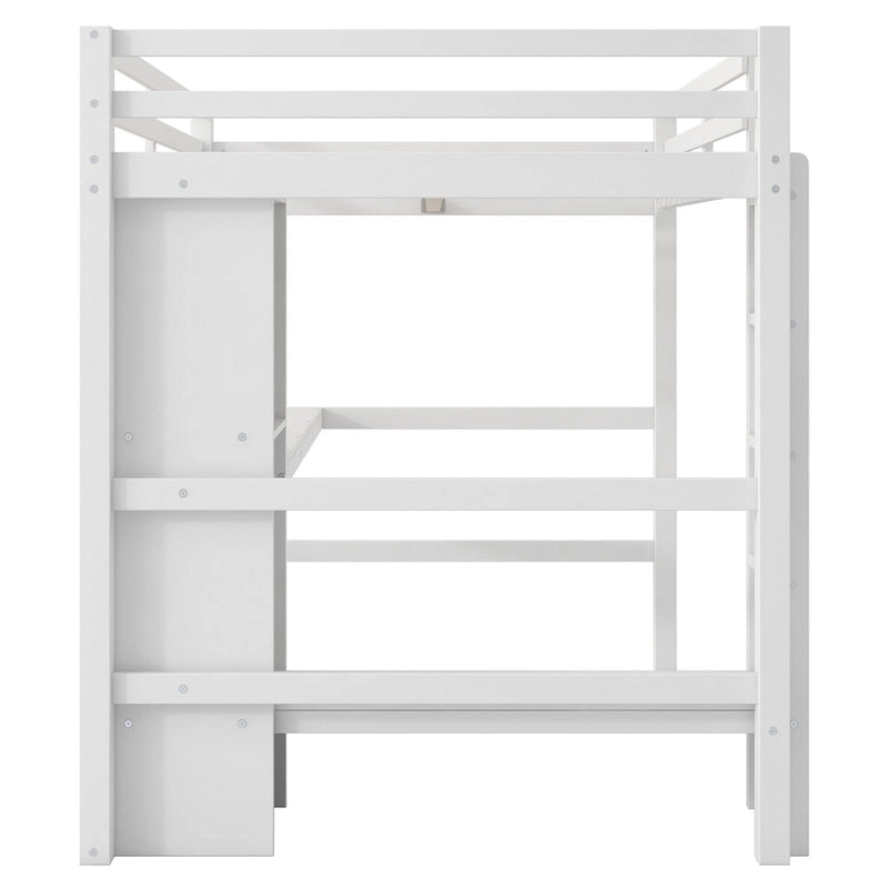 Lit mezzanine 2 places avec étagères de rangement et bureau, cadre de lit pour enfants multifonction avec bibliothèque ouverte