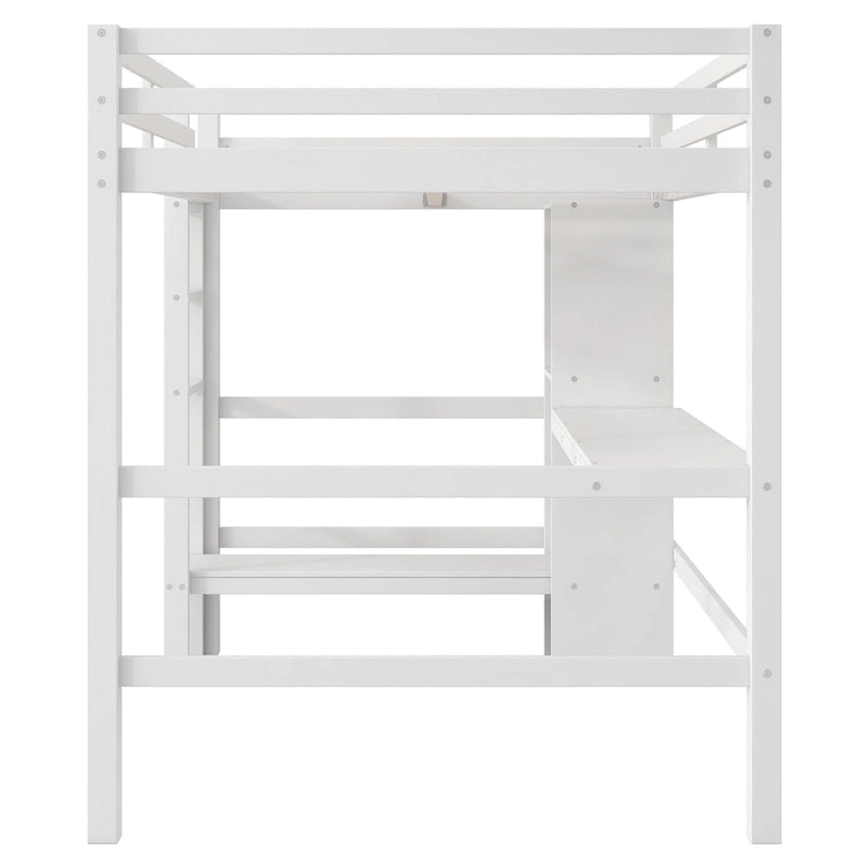 Lit mezzanine 2 places avec étagères de rangement et bureau, cadre de lit pour enfants multifonction avec bibliothèque ouverte