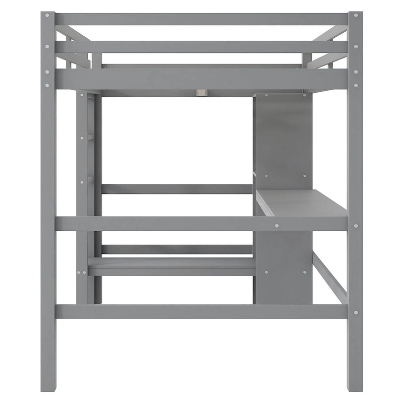 Lit mezzanine 2 places avec étagères de rangement et bureau, cadre de lit pour enfants multifonction avec bibliothèque ouverte