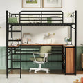 Cama alta de metal con escritorio en L debajo de la cama y 3 estantes de almacenamiento, cama alta con escalera móvil