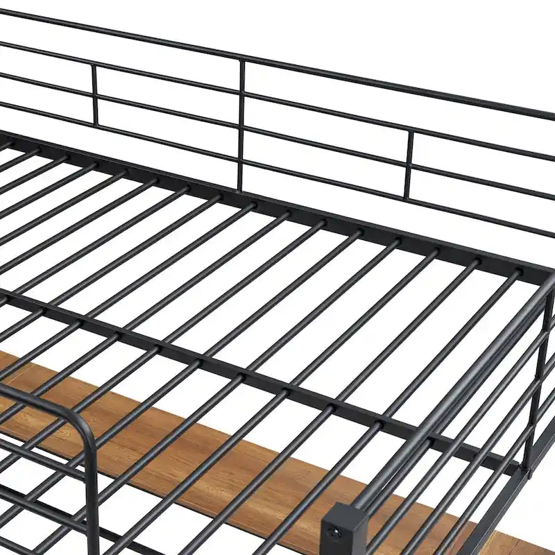 Cama alta de metal con escritorio en L debajo de la cama y 3 estantes de almacenamiento, cama alta con escalera móvil