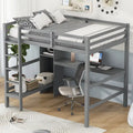 Lit mezzanine en bois avec sommier à lattes, cadre de lit 2 places avec étagères multifonctions, barrière de protection sur toute la longueur et bureau sous le lit