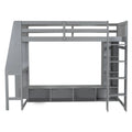 Teens Wood Gaming Loft Bed with Multi-Storage Shelves & Under-Bed Desk, Bedroom Bed Frame with LED & a Hanging Clothes Rack