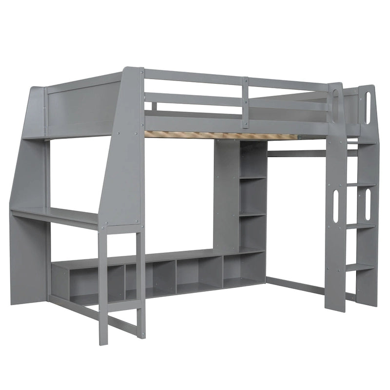Lit mezzanine en bois pour adolescents, avec étagères de rangement multiples et bureau sous le lit, cadre de lit pour chambre avec LED et portant suspendu