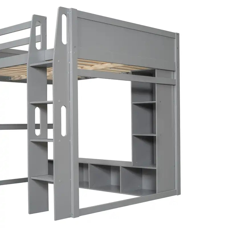 Lit mezzanine en bois pour adolescents, avec étagères de rangement multiples et bureau sous le lit, cadre de lit pour chambre avec LED et portant suspendu
