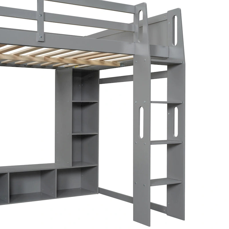 Lit mezzanine en bois pour adolescents, avec étagères de rangement multiples et bureau sous le lit, cadre de lit pour chambre avec LED et portant suspendu