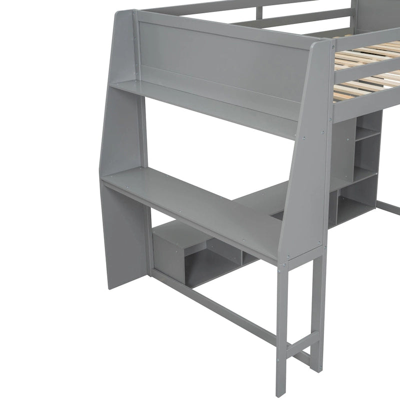 Lit mezzanine en bois pour adolescents, avec étagères de rangement multiples et bureau sous le lit, cadre de lit pour chambre avec LED et portant suspendu