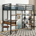 Metall-Hochbett in Twin-Größe mit Schreibtisch, Leiter, Gitter und Regalen für Kinder, Jungen und Mädchen, Schlafzimmer