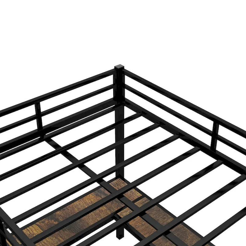 Full XL Size Metal Size Loft Bed with Desk and Shelves, Loft Bed with Ladder and Guardrails, Loft Bed Frame for Bedroom