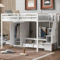 Full Size Solid Wood Loft Bed Frame with Wardrobe, Low Storage Table and Storage Staircase