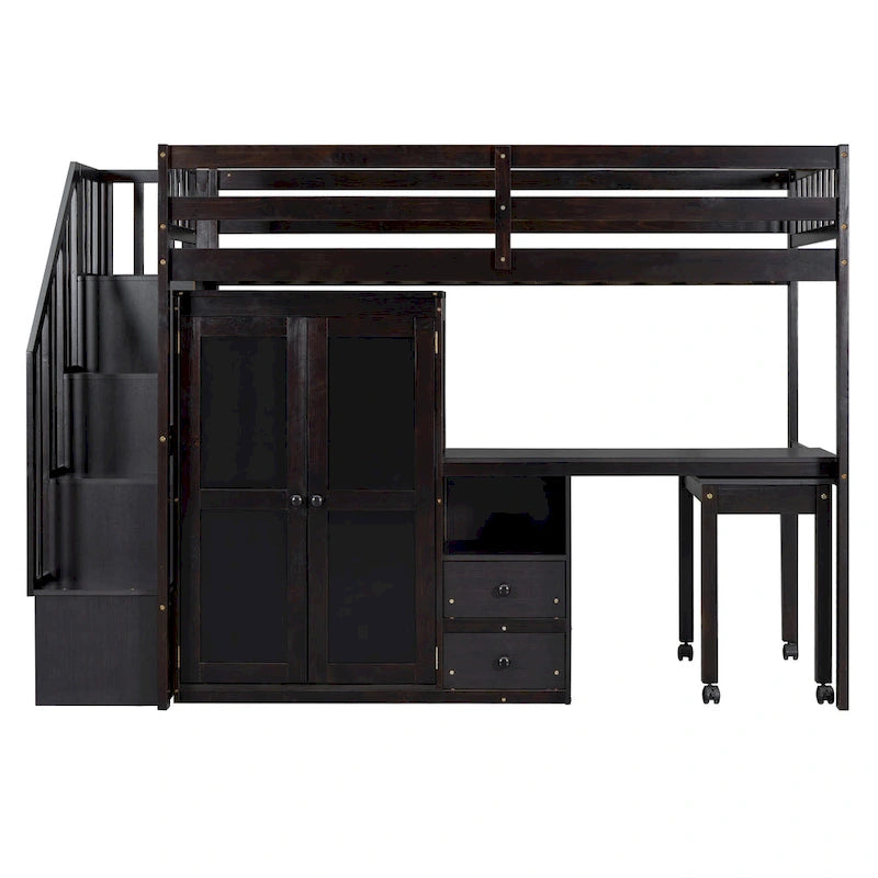 Twin Loft Bed with Staircase & Study Station and 5-in-1 Storage, 300lb Capacity