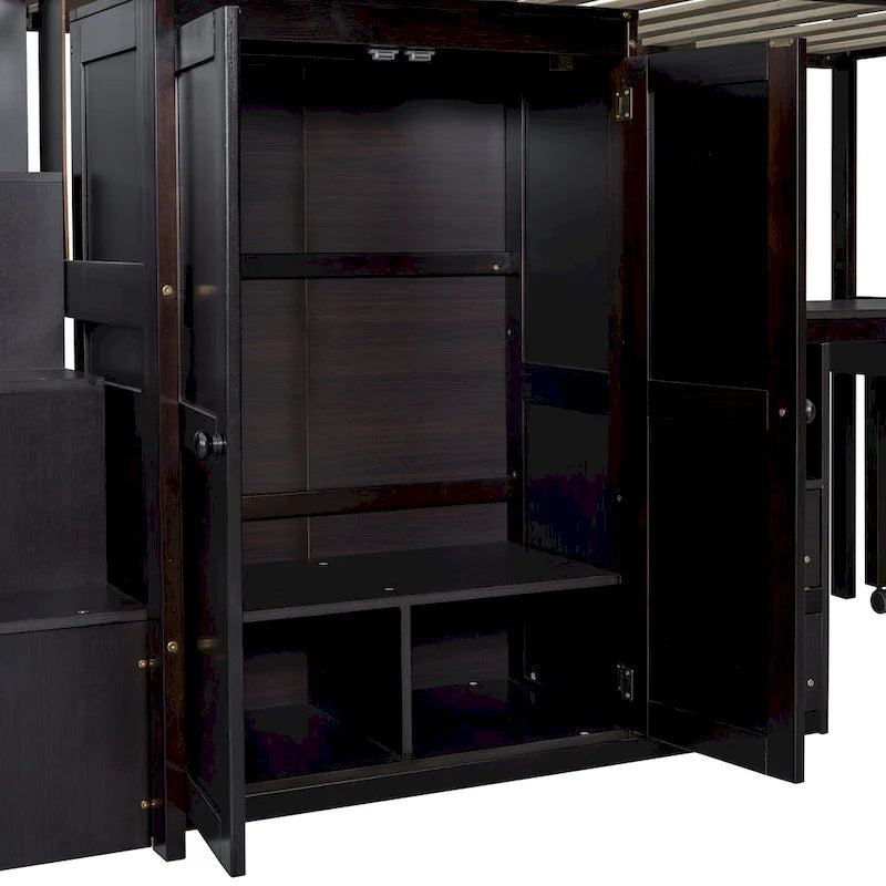 Twin Loft Bed with Staircase & Study Station and 5-in-1 Storage, 300lb Capacity