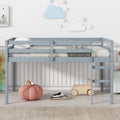 Grey Twin Size Rubber Wooden Loft Bed with Ladder, Bed Platform of Strengthened Slats