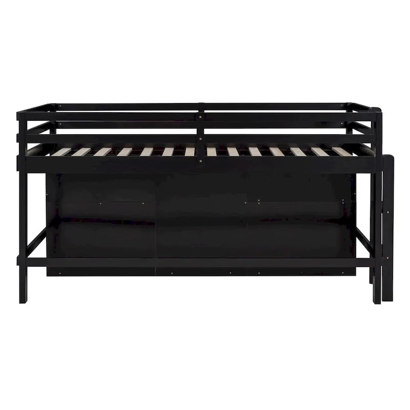Espresso Twin Size Solid Wood Loft Bed with 4 Drawers, Underneath Cabinet and Shelves