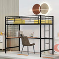 Black Twin Size Metal Loft Bed with Desk, Ladder, and Metal Grid for Kids
