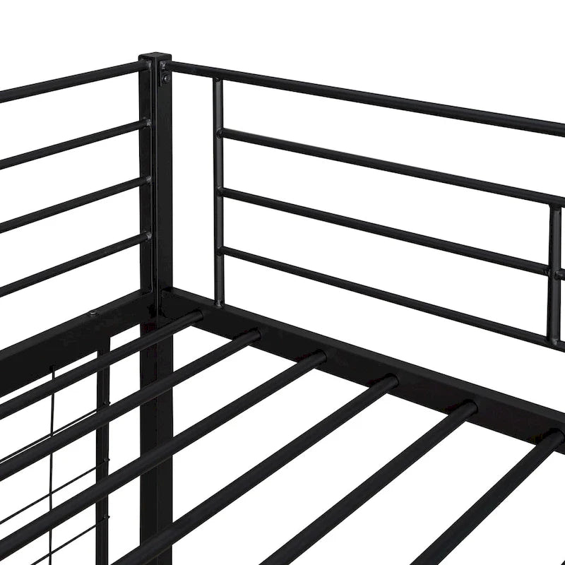 Black Twin Size Metal Loft Bed with Desk, Ladder, and Metal Grid for Kids