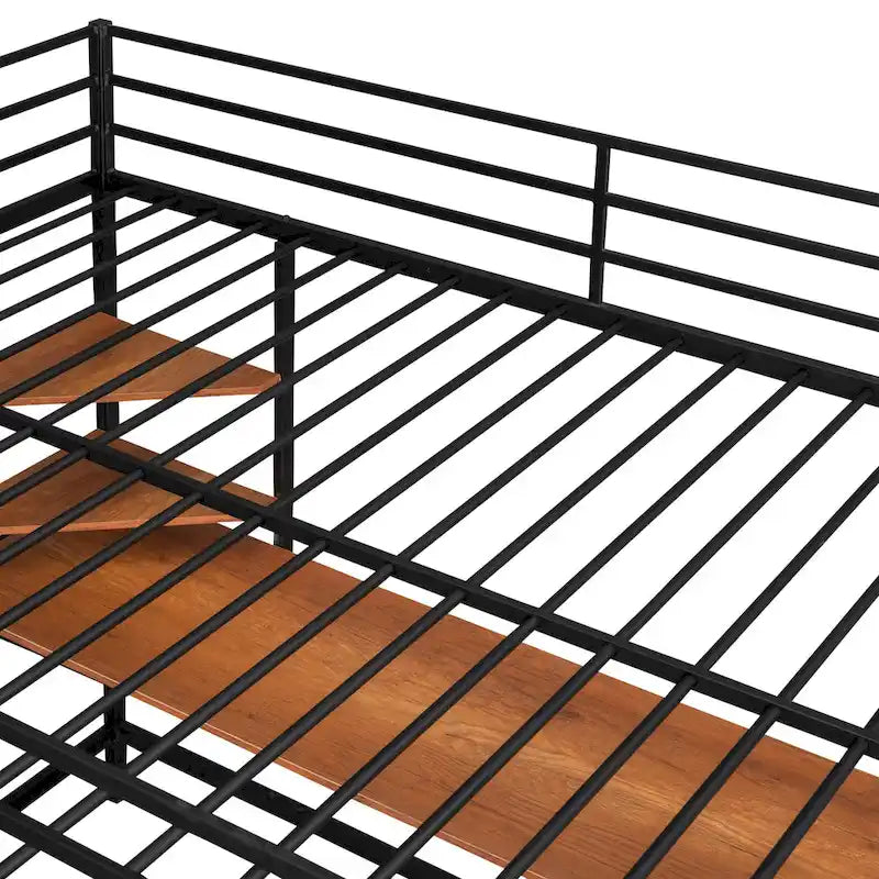 Black Full Size Metal Loft Bed with Desk, Ladder and Shelve for Kids, Teens, Girls, Boys