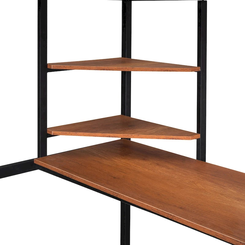 Black Full Size Metal Loft Bed with Desk, Ladder and Shelve for Kids, Teens, Girls, Boys