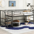 Schwarzes halbhohes Etagenbett aus MDF und Metall in Einzelbettgröße mit Treppe mit Stauraum und Schutzzaun für Kinder, Jungen und Mädchen, fürs Schlafzimmer