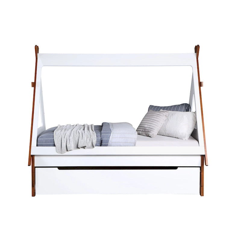 Synthetic Wood Twin Size Tent Bed with Trundle, Storage Minimalist Design, Space-Saving, for Kids' Room