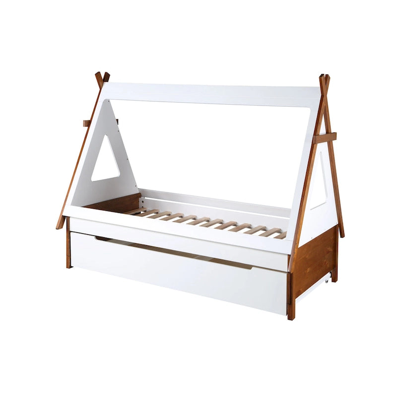 Wood Twin Size Tent Bed with Trundle, Storage Minimalist Design, Space-Saving, for Kids' Room