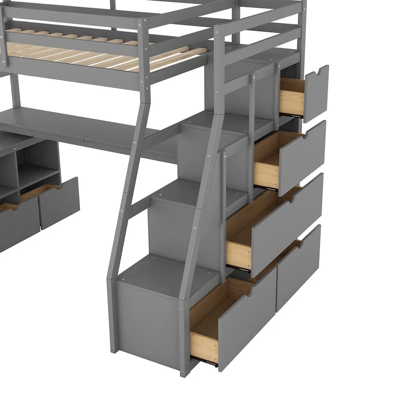 Hochbett aus Kiefernholz in Twin-Größe mit Schreibtisch und Stauraum