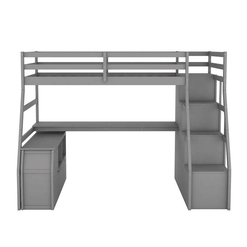 Hochbett aus Kiefernholz in Twin-Größe mit Schreibtisch und Stauraum