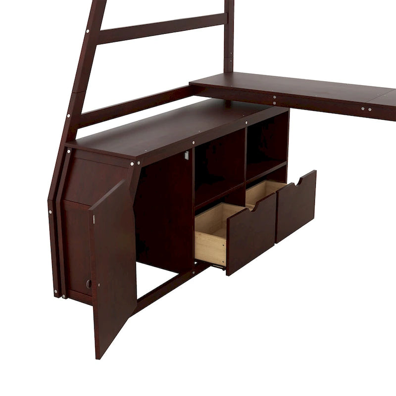 Hochbett aus Kiefernholz in Twin-Größe mit Schreibtisch und Stauraum