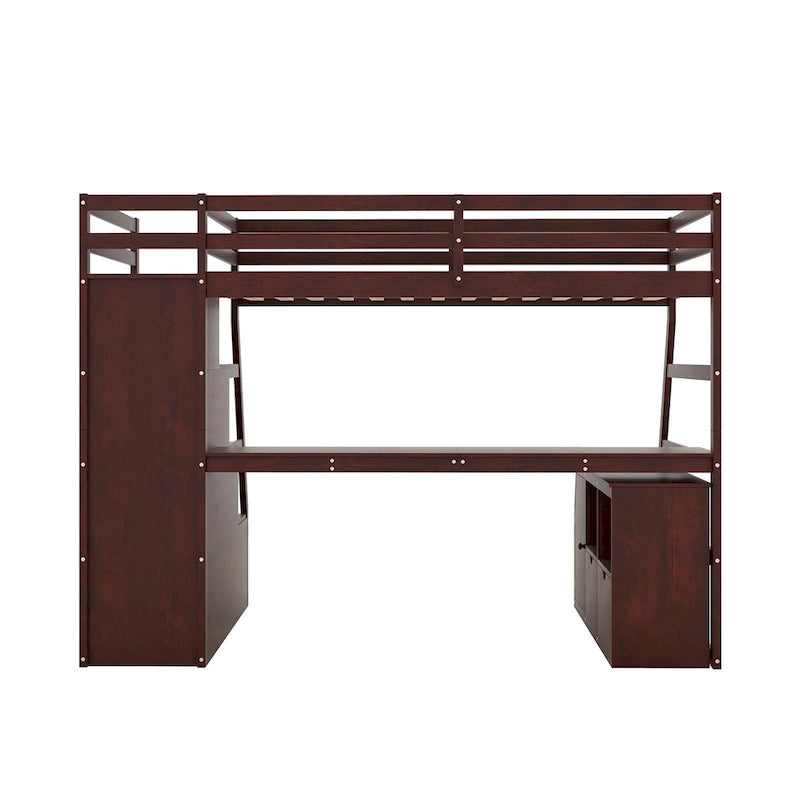 Hochbett aus Kiefernholz in Twin-Größe mit Schreibtisch und Stauraum