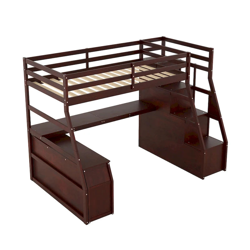 Hochbett aus Kiefernholz in Twin-Größe mit Schreibtisch und Stauraum