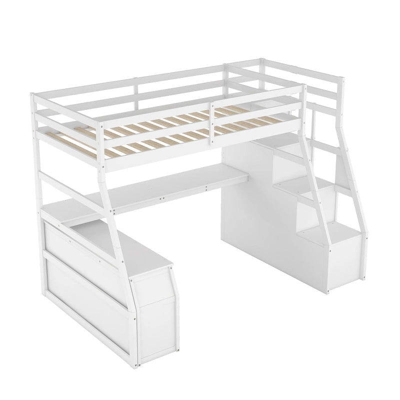 Hochbett aus Kiefernholz in Twin-Größe mit Schreibtisch und Stauraum