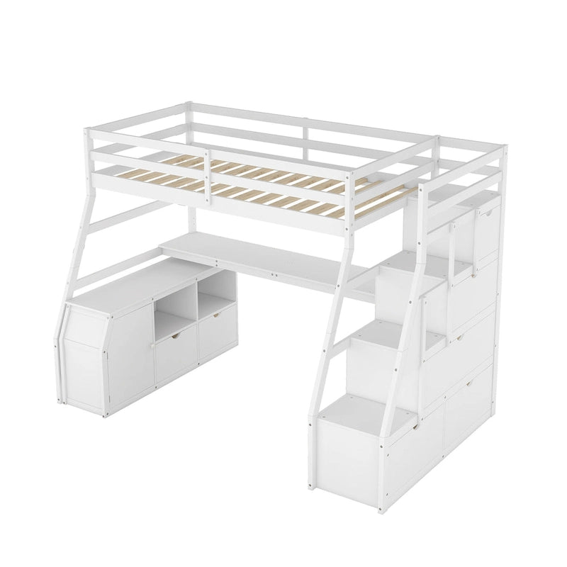 Hochbett aus Kiefernholz in Twin-Größe mit Schreibtisch und Stauraum