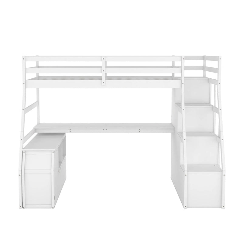 Hochbett aus Kiefernholz in Twin-Größe mit Schreibtisch und Stauraum