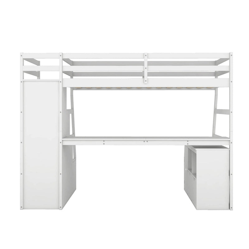 Hochbett aus Kiefernholz in Twin-Größe mit Schreibtisch und Stauraum